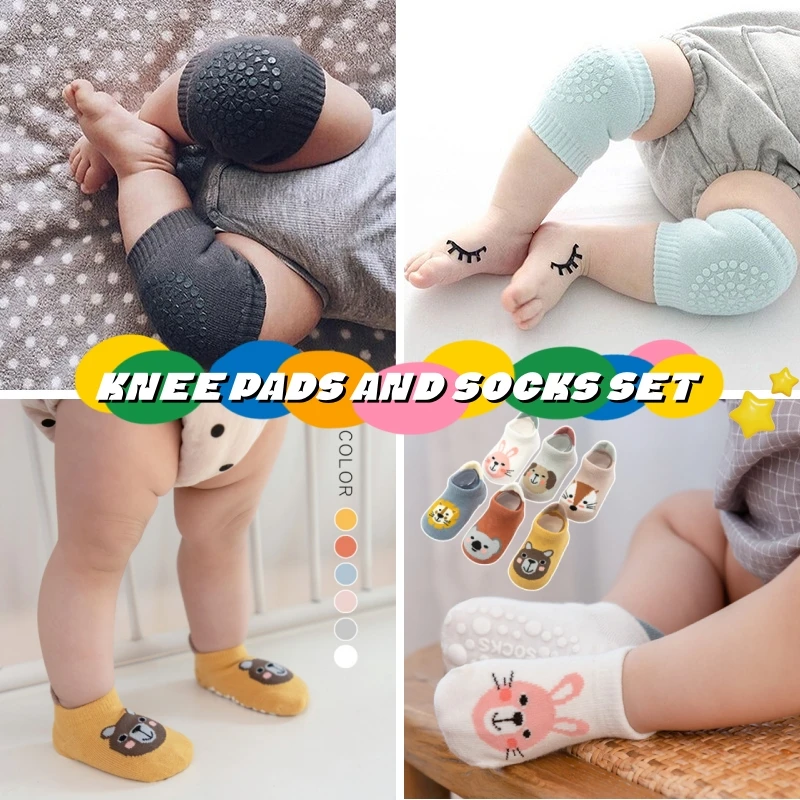 Baby knee pads, kid-safe crawling elbow pads knee support protective pads with cartoon non-slip floor socks