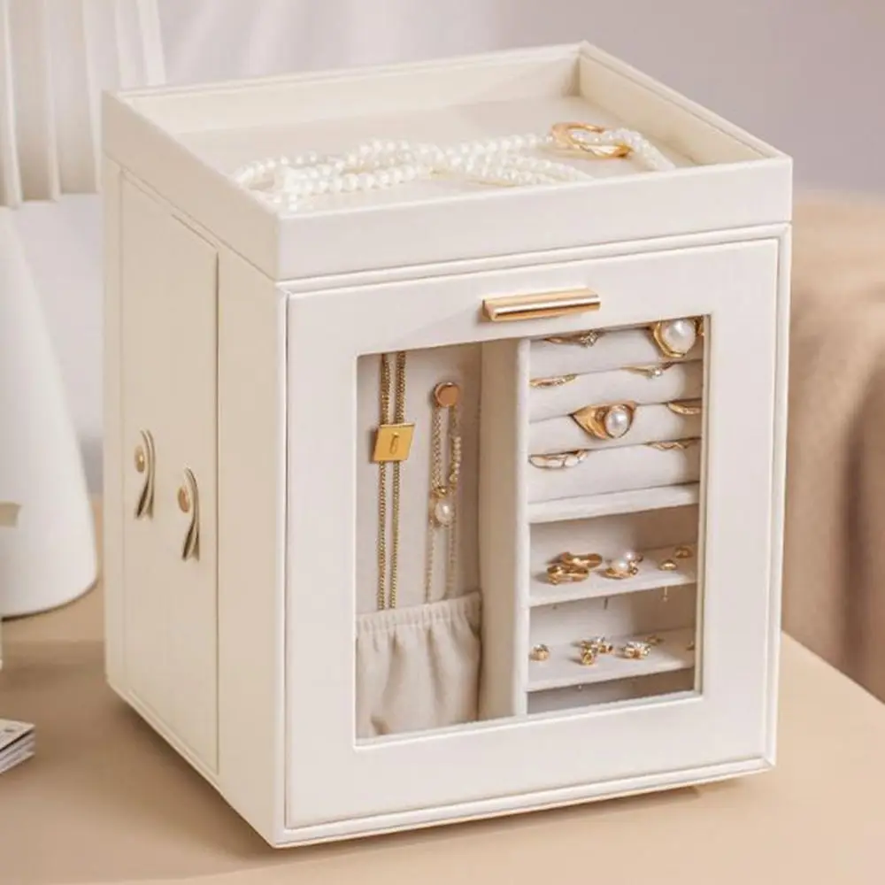 

PU Rotating Jewelry Storage Box Vertical Large Capacity Ring Necklace Storage Box Dust-proof Visible Jewelry Organizer