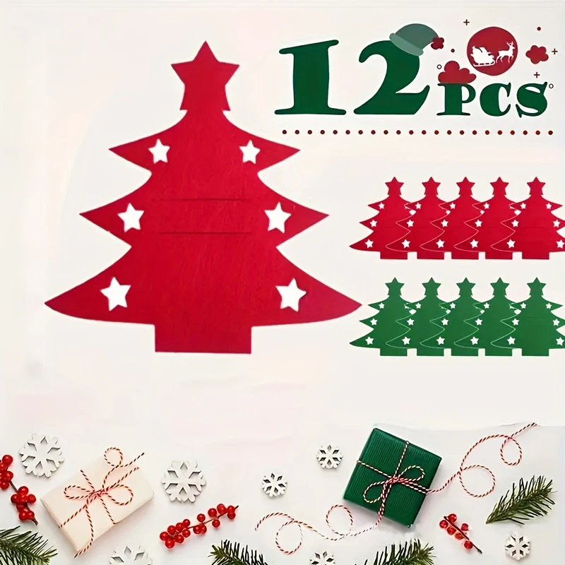 Christmas Tree Shaped Felt Cutlery Mats Stars Durable Knife Fork Pad For Home Christmas Table Decorations Table Accessories
