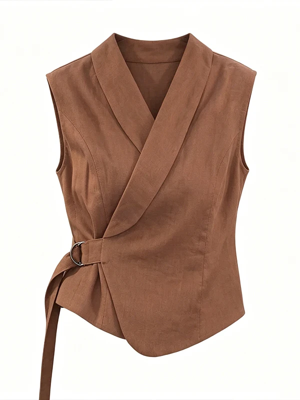 plus Size Vintage Side-Buckled Vest Women's Fashion Summer New Style High-End Slimming Sleeveless Top Versatile Commute Wind