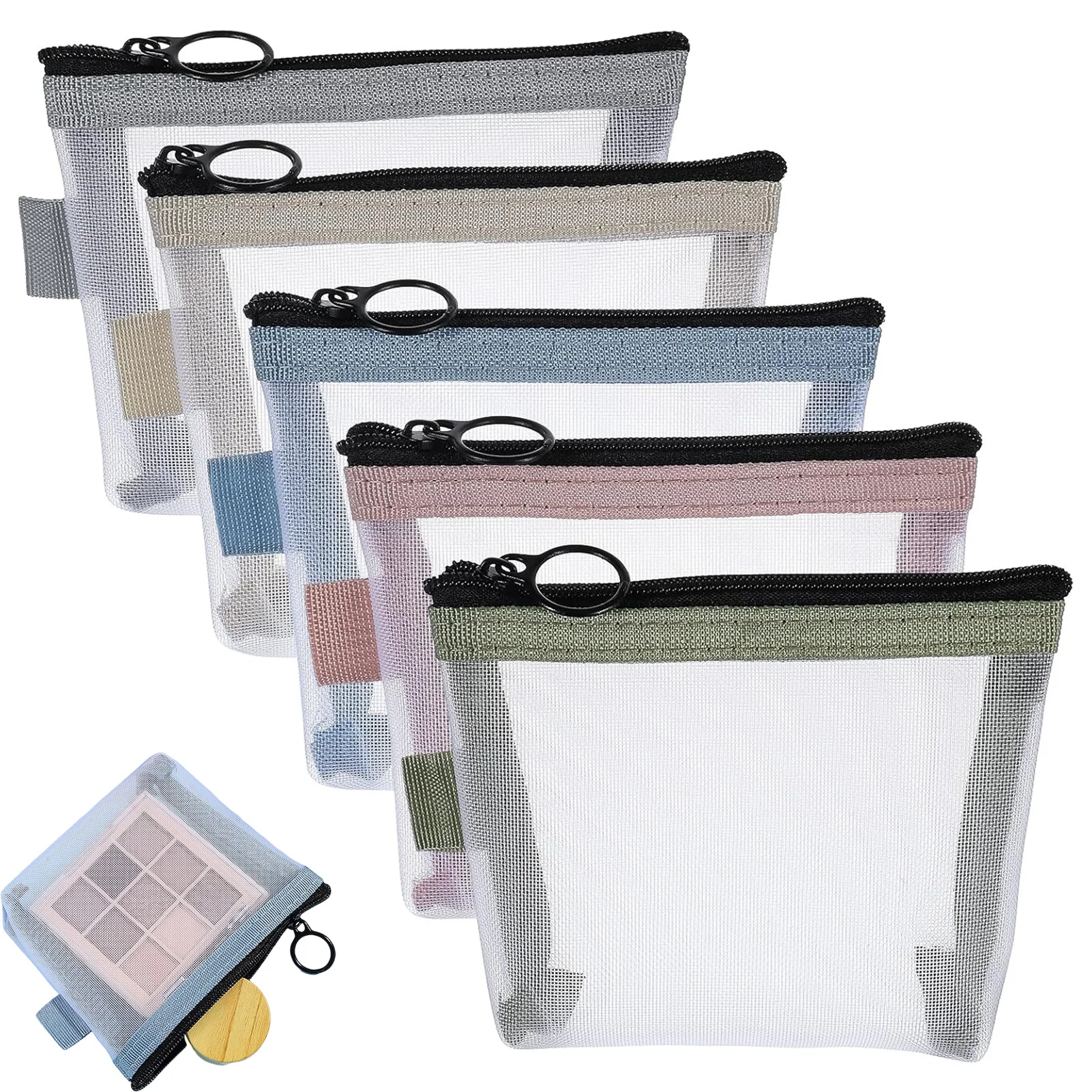 

5PCS Mesh Zipper Coin Purse Storage Bag Cosmetic Bag Makeup Case Key Earphone Data Line Organizer Card Holder Wallet Pouch