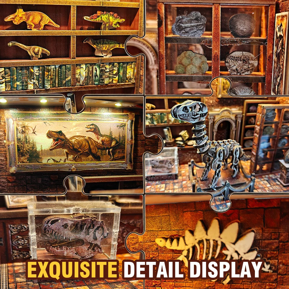 DIY Mini Dinosaur House 3D Wooden Puzzle Book Stand Simulation Prehistoric World Stereoscopic Dinosaur Doomsday Handmade Gifts