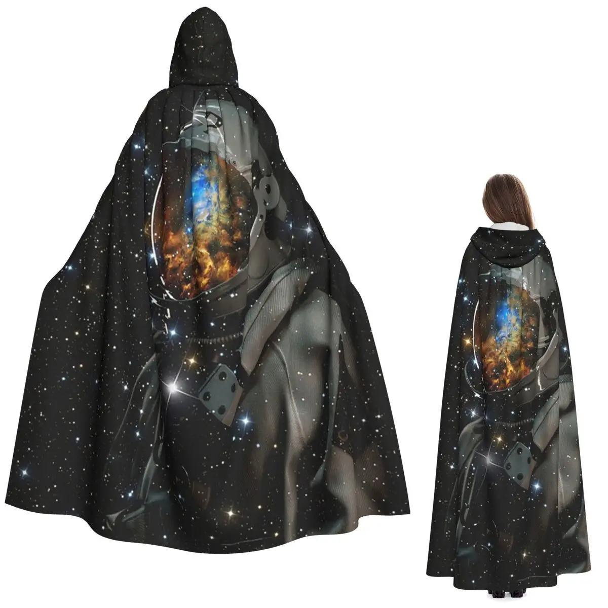 

Astronaut With Planets Stars And Solar System Print Long Hooded Cloak Witch Medieval Costume Cosplay Cape HalloweenVampire Adult