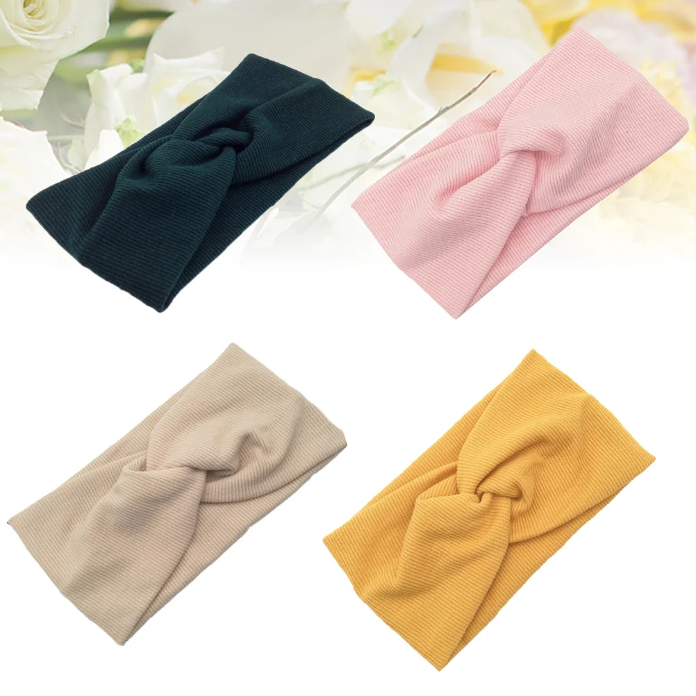 4 قطع من عصابات الرأس القطنية الملتفة للنساء للحفلات والحياة اليومية وعصابة رأس من القطن باللون البيج الوردي المسود