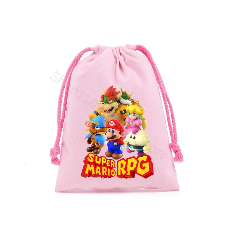 Super Mario Drawstring Pockets Princess Peach Bags Multiple Sizes Large Capacity Portable Storage Bag Small Items Can Be Stored