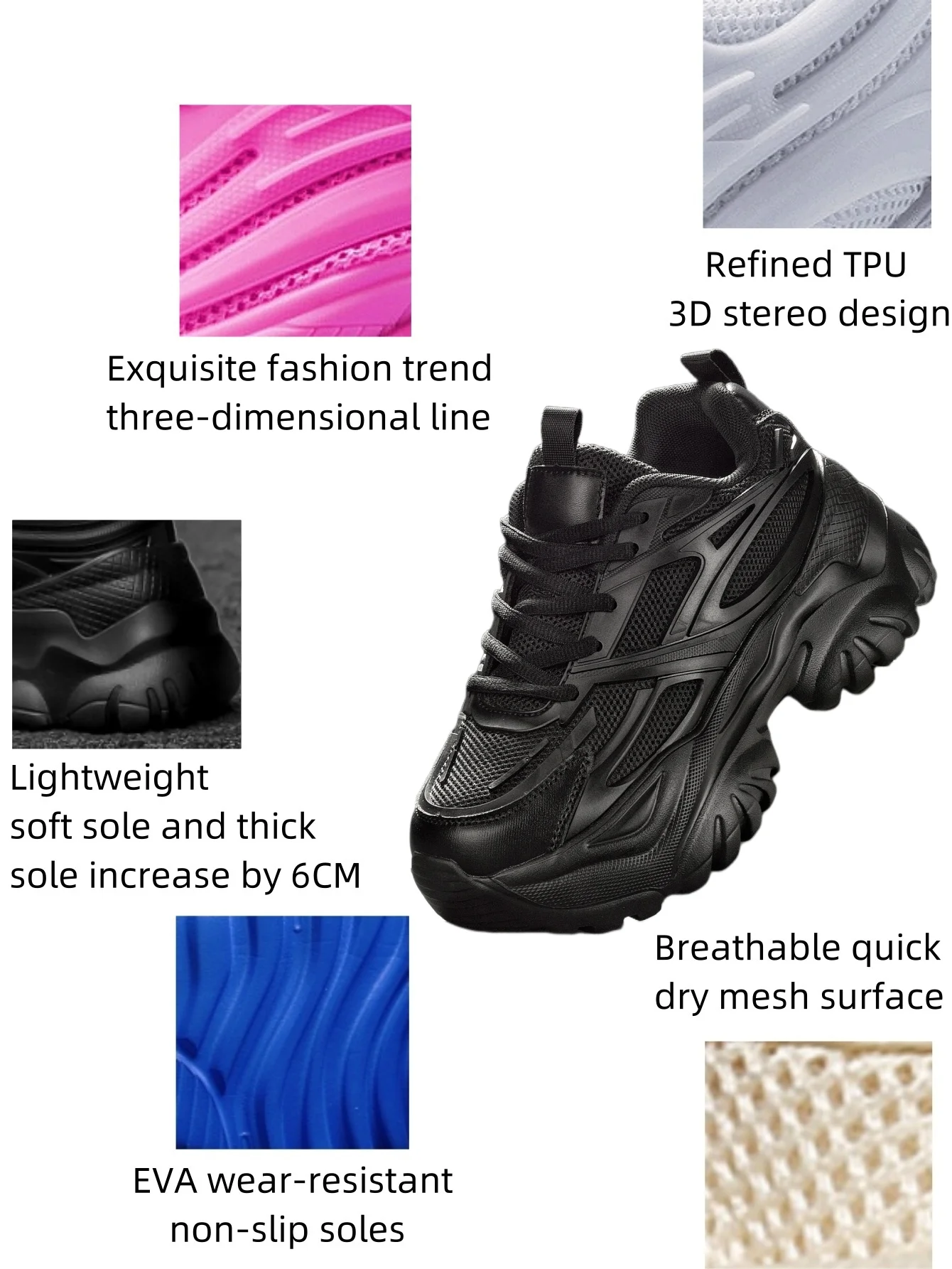 Fashion casual vulcanized women\'s shoes high water platform black high heels women\'s lightweight platform women\'s sports shoes