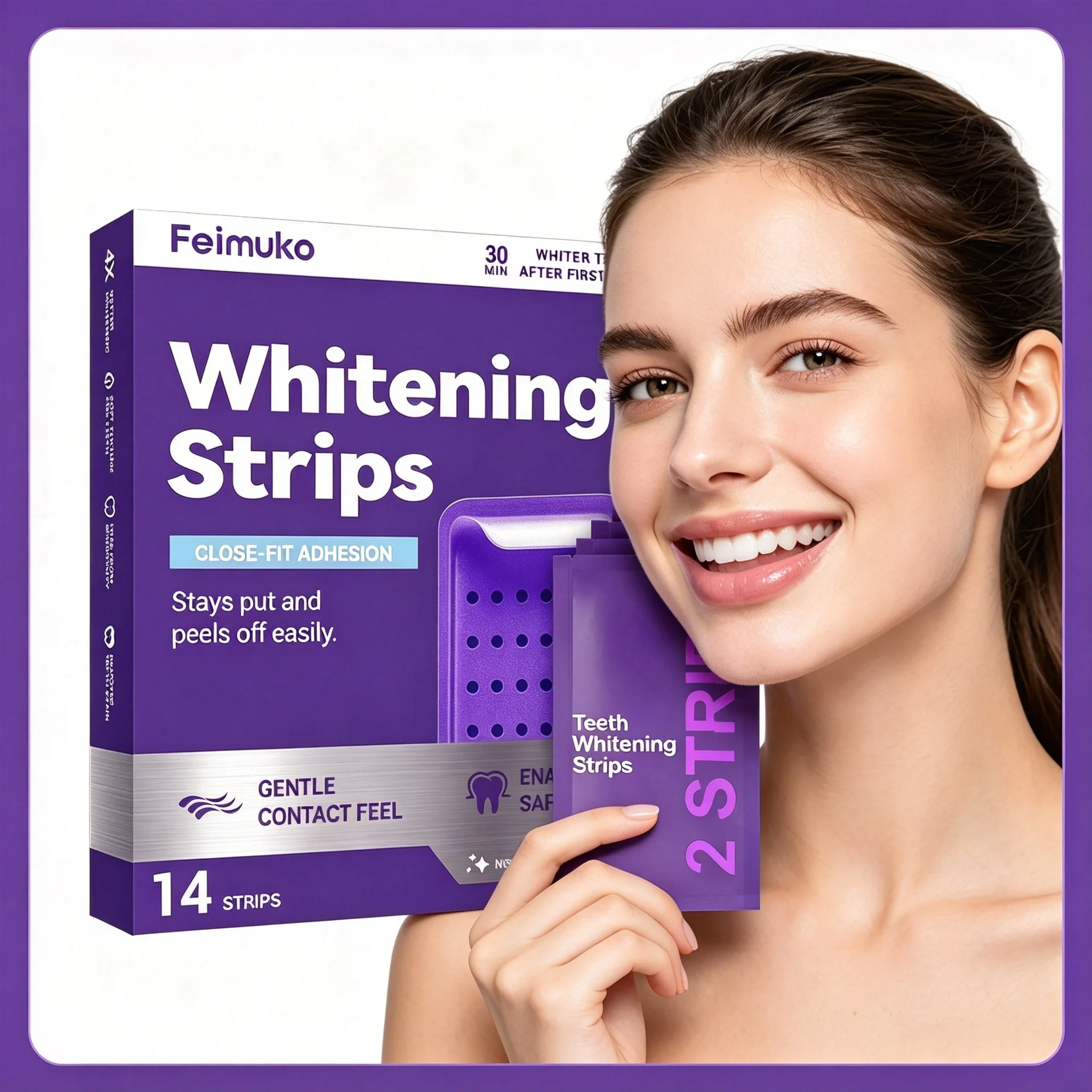 Purple Teeth Strips, gently clean dental plaque, protect and brighten teeth. Portable and easy to use for daily oral care.