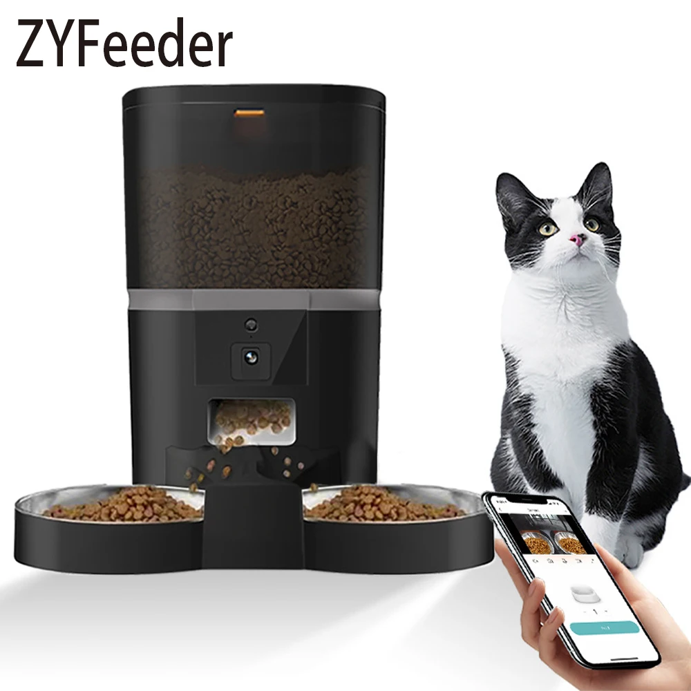 

4L Automatic Cat Feeder Smart Pet Feeder For Cats Small Dogs Food Dispenser With Camera Recorder Timing Quantitative Double Bowl