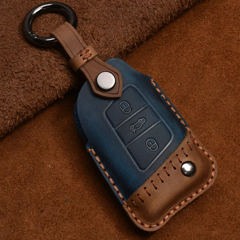 Crazy Horse Leather Car Key Case for VW Volkswagen Tayron LAVIDA SAGITAR Tiguan Magotan Passat  Remote Cover Accessories