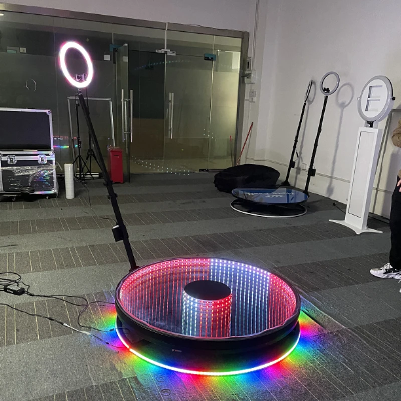 LED Mirror Glass 360 Degree Photo Booth Intelligent Remote Control RGB Light Slow Motion Rotating 360 Photo Booth