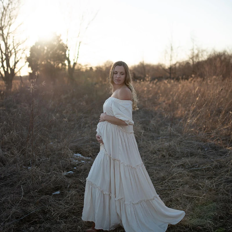 Boho Gown Maternity Photography Long Dress Clothes Pregnant Women for Baby shower Photo Shoot Dress Props Accessories