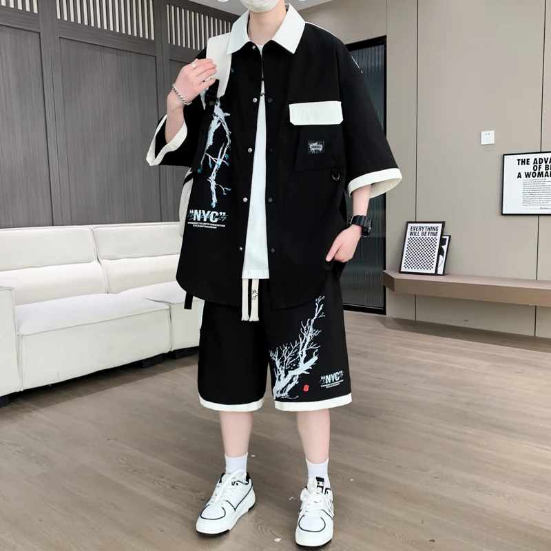 Shirt+shorts 2026 Summer New style Men's Fashion High Quality Comfortable casual and loose shirt Breathable Two-Piece Sets men
