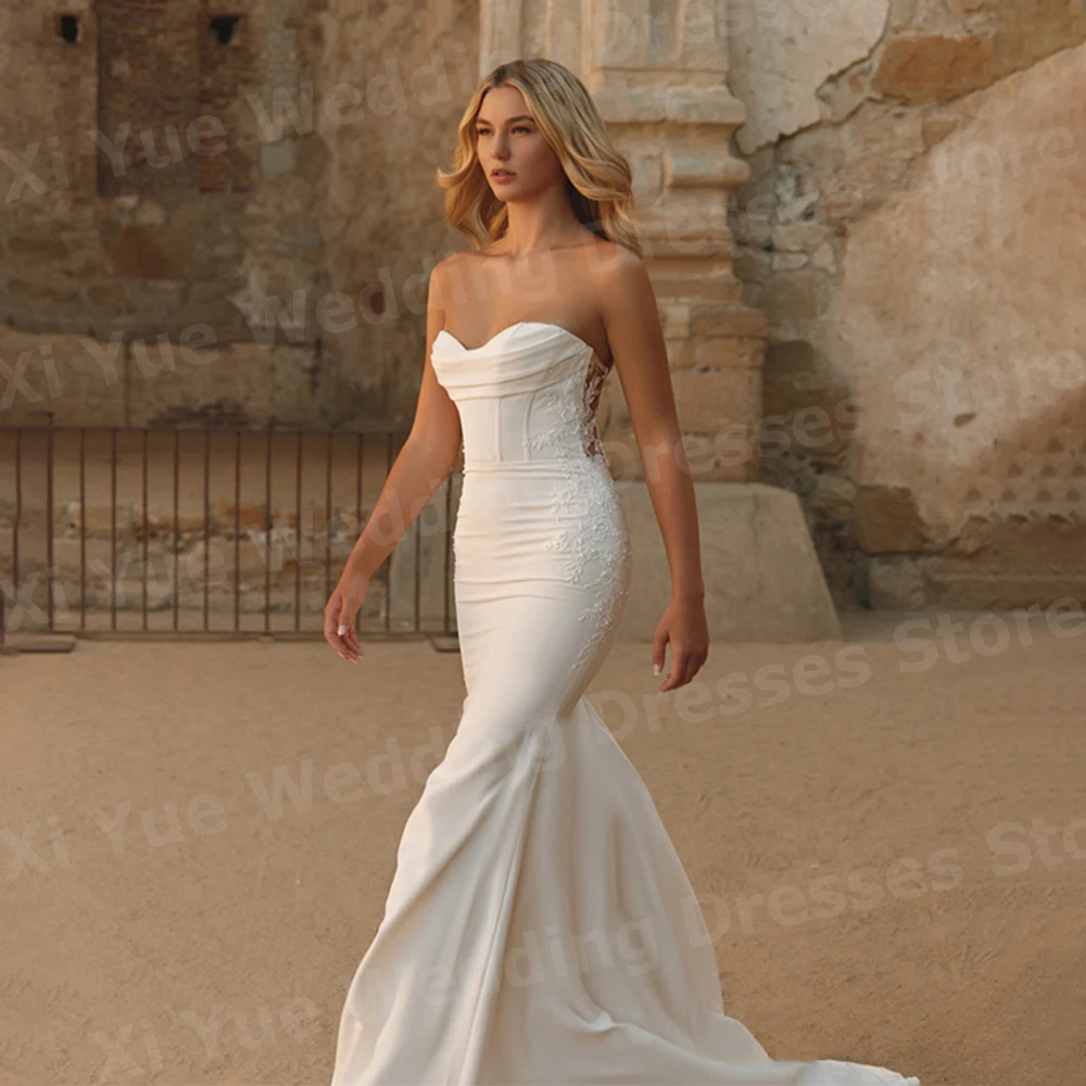 

2025 Elegant Mermaid Women's Wedding Dresses Sweetheart Vestidos De Novia Bride Gowns Customized Lace Appliques Abito Da Sposa