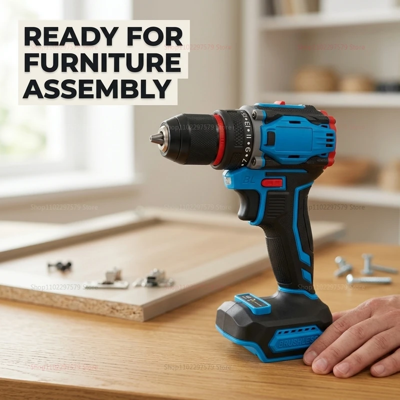 Brushless Cordless Electric Drill and Screwdriver Impact Power Tool for Home DIY and Professional Construction No Battery Includ