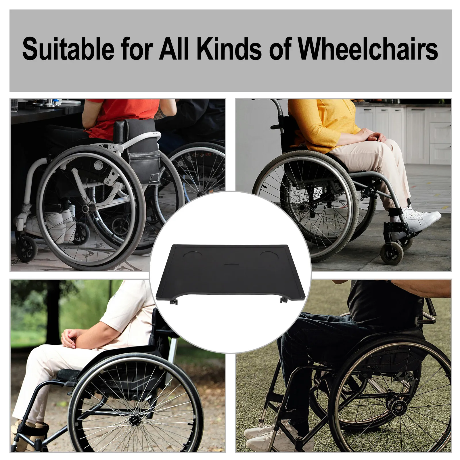 Universal Folding Wheelchair Dining Table Tray Lightweight Portable for Adults Fits 19-22Mm Pipe 48.7cm Hole Distance Cup Holder