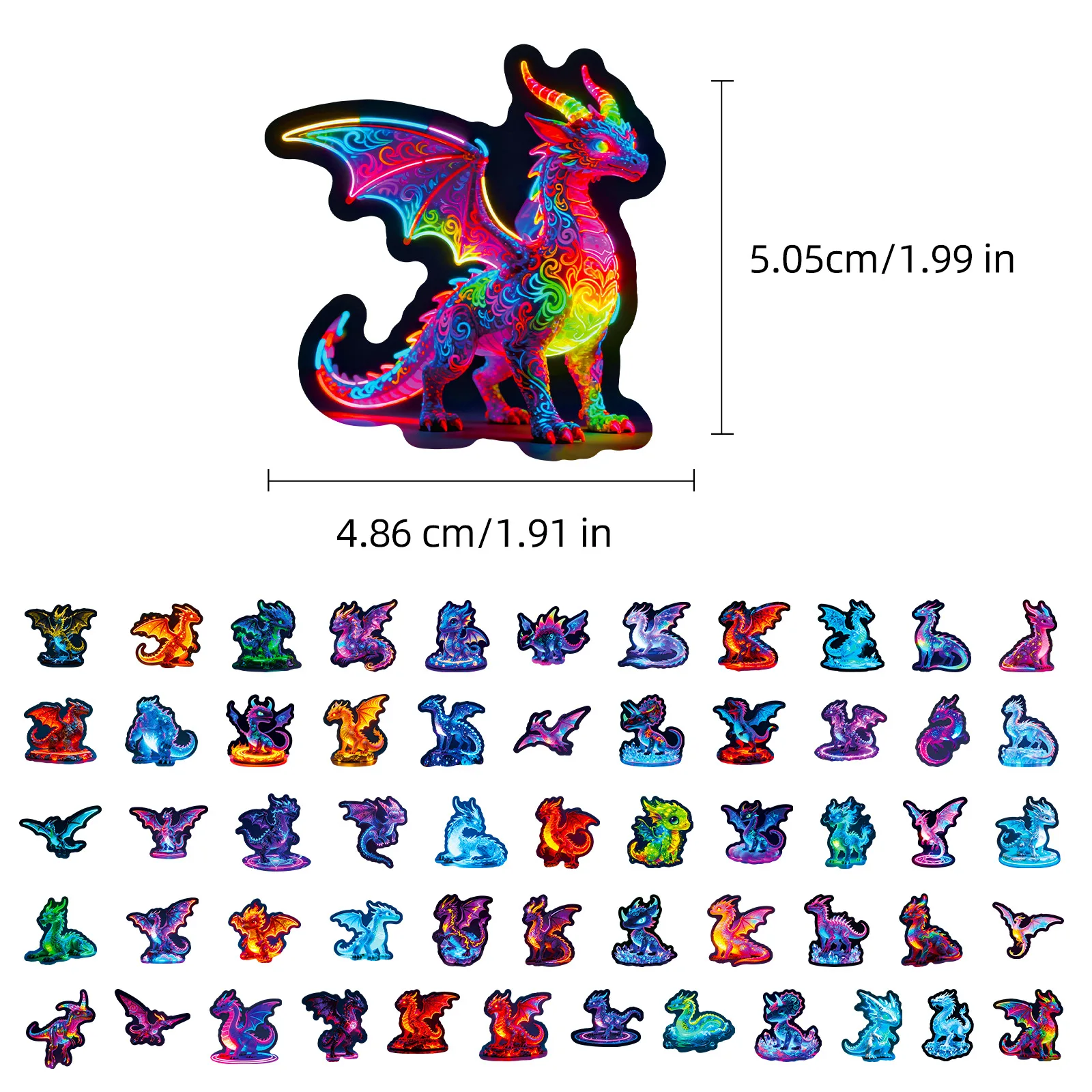 56 Stück coole Neon-Flugdrachen-Graffiti-Aufkleber für DIY-Koffer, Telefon, Gitarre, Laptop, Auto, Motorrad, Skateboard, Kinder-Aufkleber