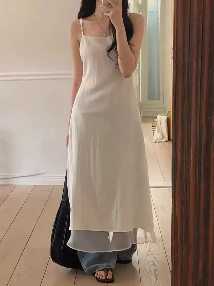 

Ins Design Spliced Me Strap Dr Женские летние новые талии для похудения белые трапециевидные длинные Dr ort Sve из полиэстера...