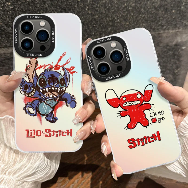 Cartoon Lilo Stitch For Apple iPhone 15 14 13 12 11 XS XR X 8 7 Pro Max Plus Laser Gradient Phone Case Cover