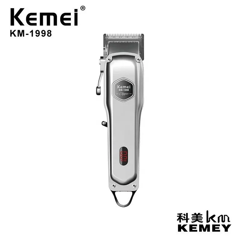 Kemei-KM-1998 Recarregável Cabelo Elétrico Clipper para Homens, Máquina De Corte De Cabelo, Aparador Profissional, Caixa De Metal, Barbearia, Salão