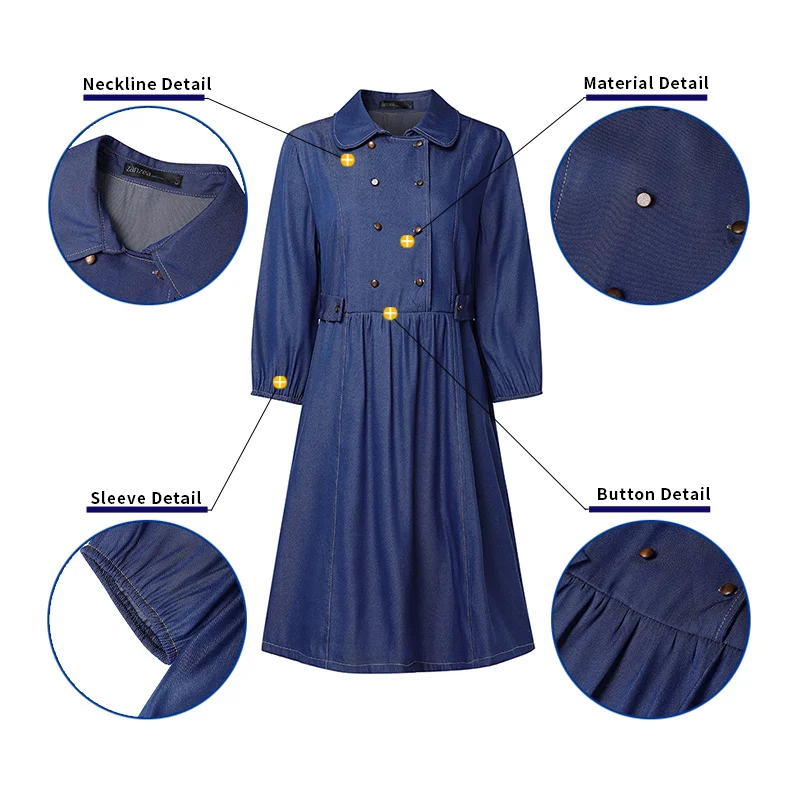 ZANZEA Mode Hemd Vestidos Frauen Sommer 3/4 Ärmel Solide Knielangen Kleid 2026 Elegante Zweireiher Solide Party Sommerkleid