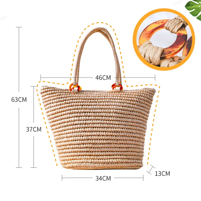 Handmade Women\'s Handbags Bohemian Summer Straw Beach Bag Female Large Capacity Shoulder Bag Shopper Basket Woven Tote Bags