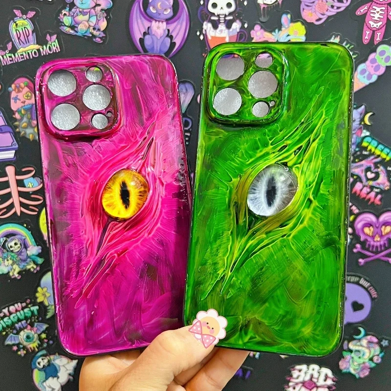 4197 Original 3D Handmade Luminous Mobile Phone Case Bloody Cthulhu Eyes Horror Gothic Punk Art Mobile Phone Case Custom Gift