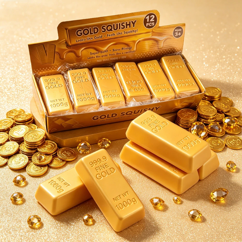 New Simulate Gold Brick Squishy Slow Rising Stress Relief Toy Realistic Gold Bar Squeeze Anti-Anxiety Fidget Toy Party Favors