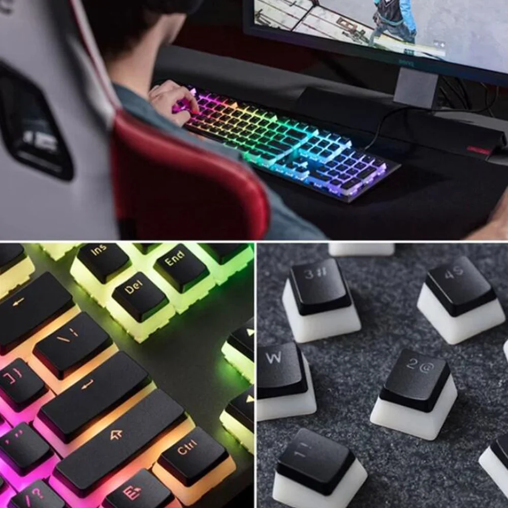 Keycaps Double Shot Backlit PBT Pudding Keycap Set with Puller Compatible with Cherry MX Mechanical Keyboard,Black&White