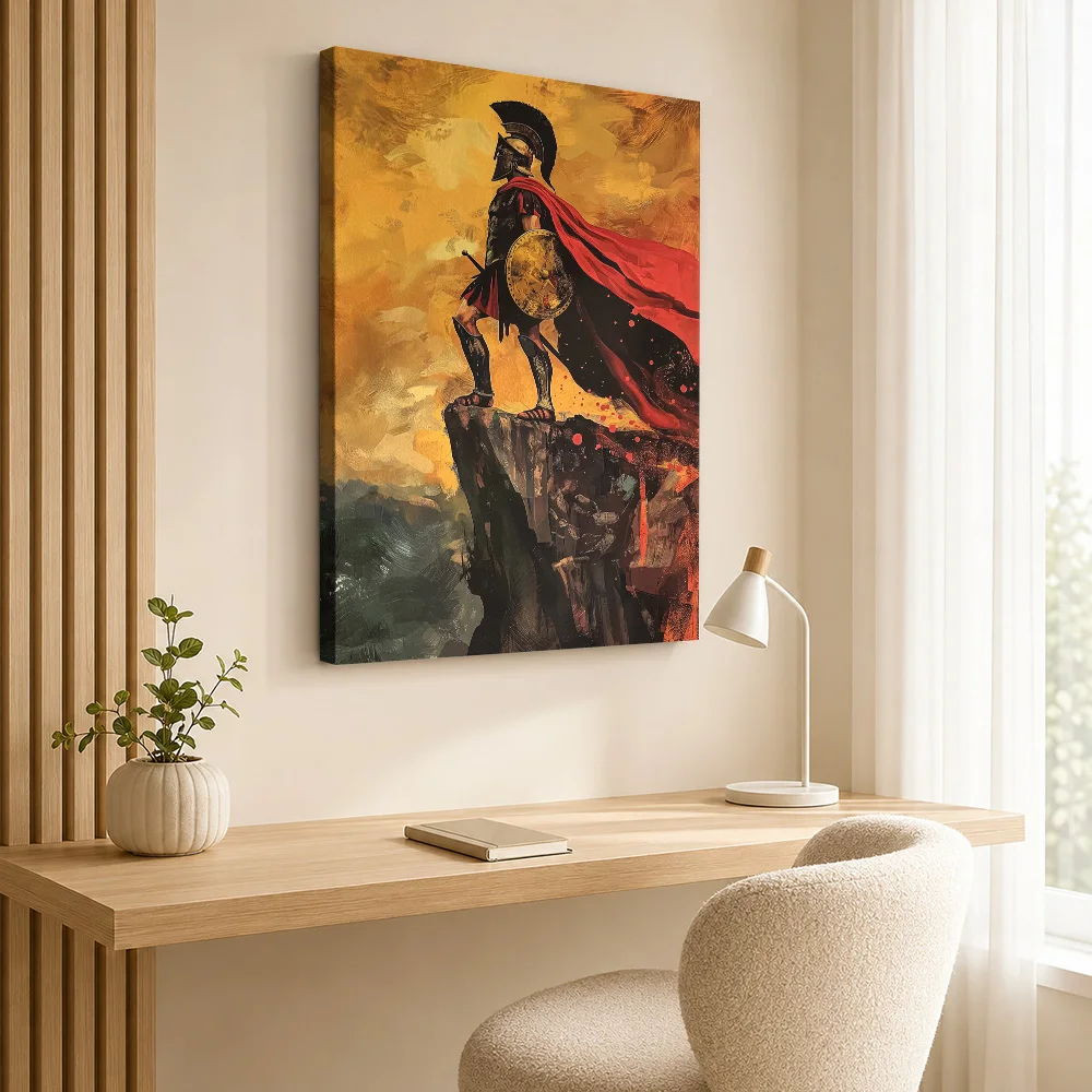 Spartan Warrior on Cliff Canvas Poster Personalized Modern Aesthetic Canvas Wall Art for Bedroom Decor Ready to Hang Home Gift