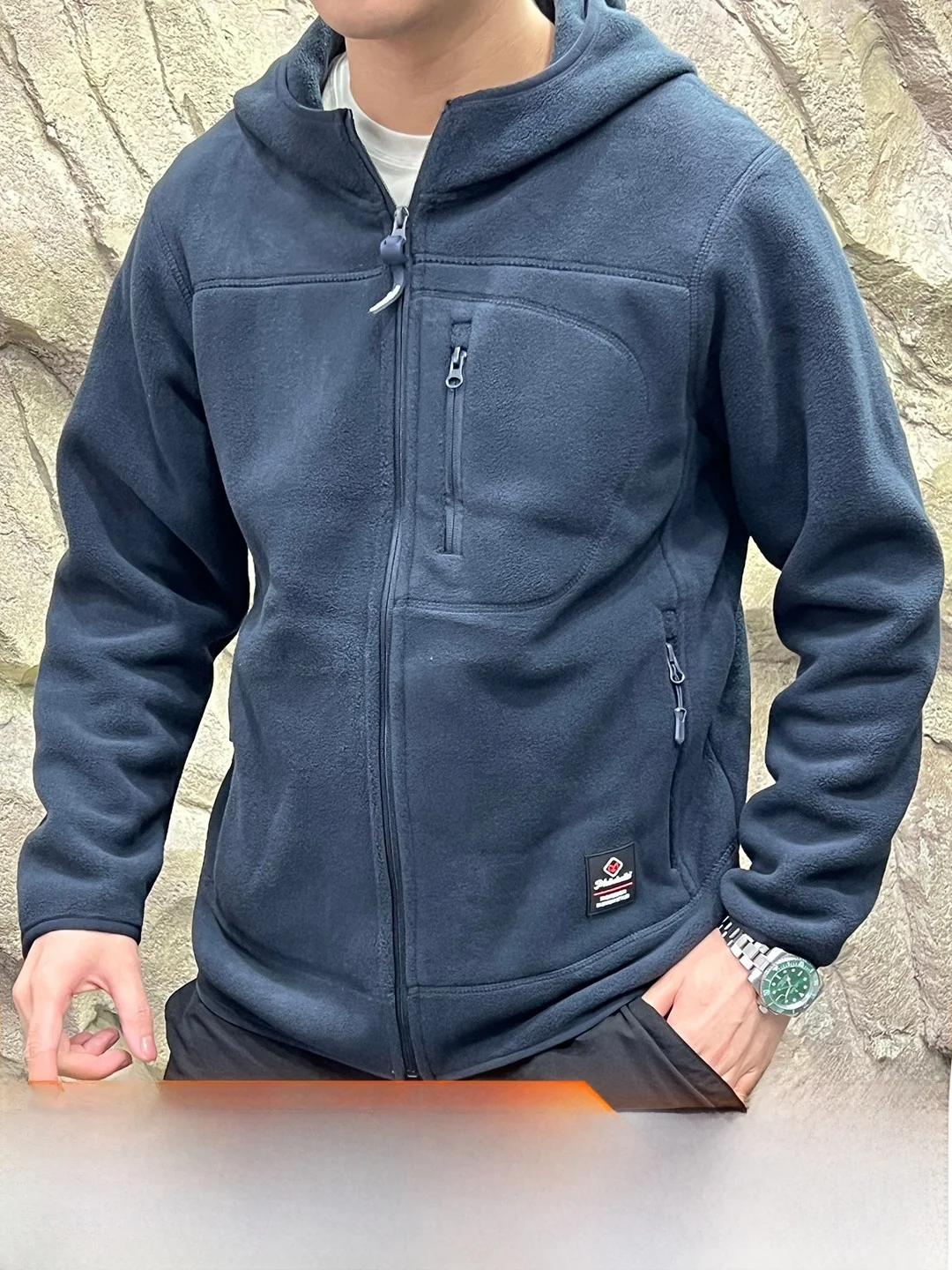 Double-Sided Fleece Hooded Jacket 620g Heat Retention Warmth Locking Autumn Winter Men's Outerwear Thickened Polyester Fiber