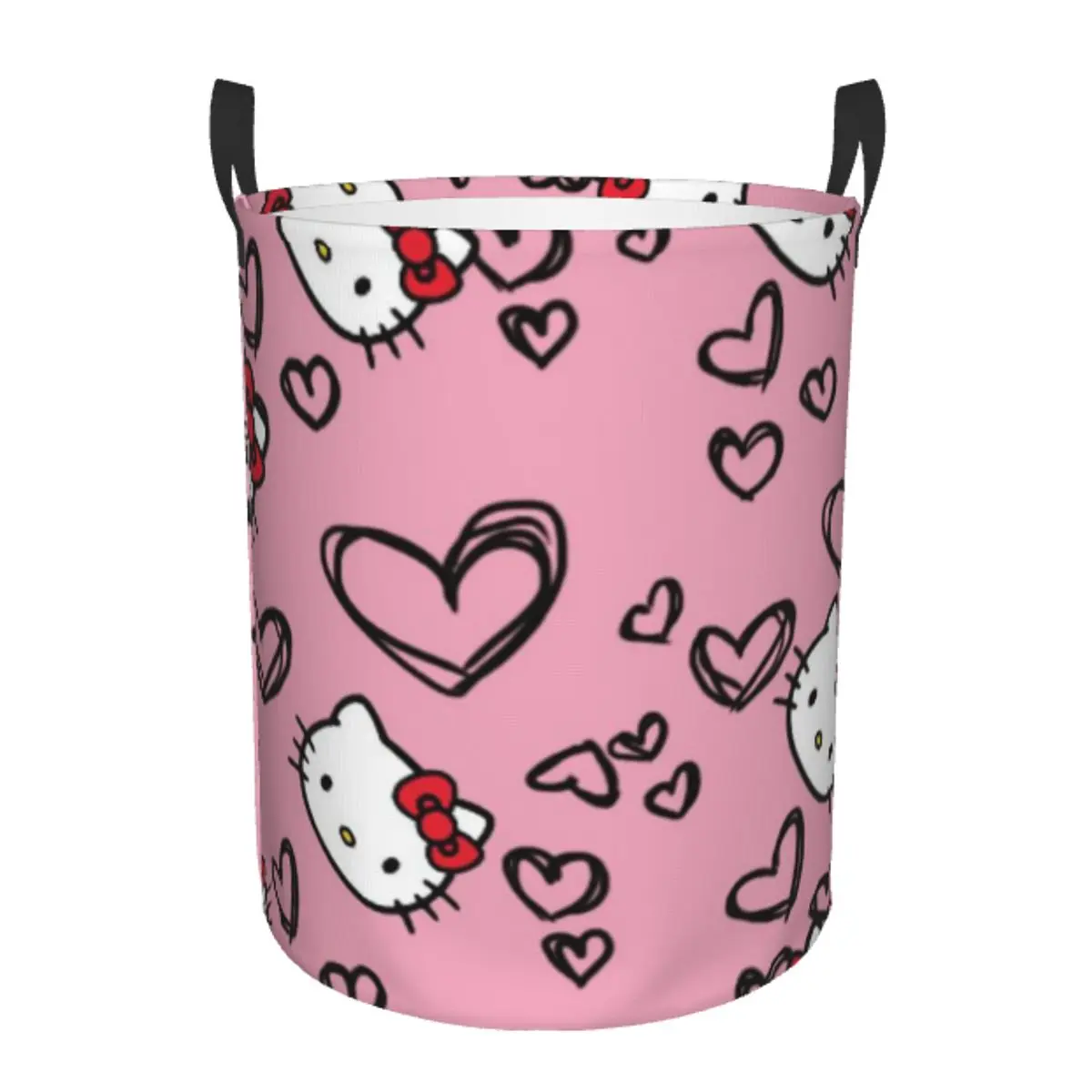 

Round Single-Layer Dirty Clothes Basket Hello Kitty Space-Saving Laundry Hamper with Sturdy Handles for Easy Carrying