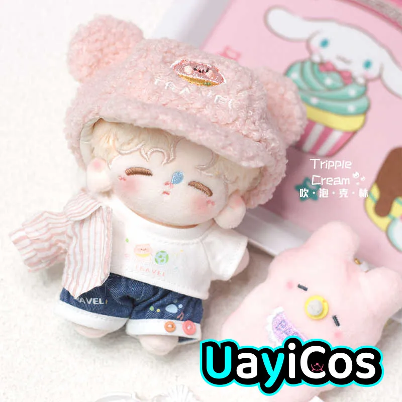 10cm Doll Clothes Traveling Pig Hat Pink Striped Shirt Costume Suit Stuffed Plushies Plush Doll Accessories Anime Toy For Kids G