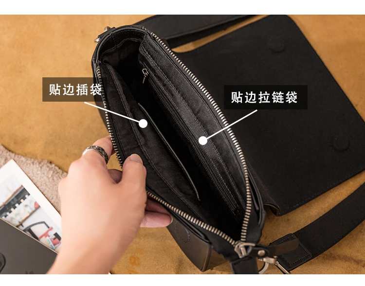 Simple casual luxury first layer cowhide men's messenger bag daily work handmade soft genuine leather teens black shoulder bag