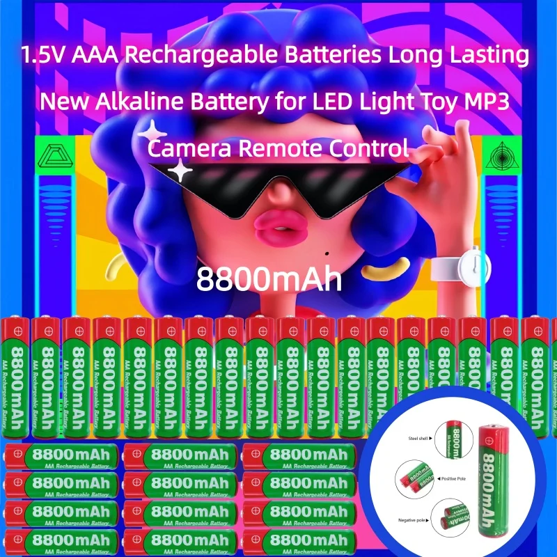 

1.5V AAA Rechargeable Batteries Long Lasting New Alkaline Battery for LED Light Toy MP3 Camera Remote Control 8800mAh