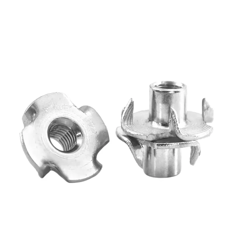 304 Stainless Steel Four Claws Nut M4 M5 M6 M8 M10 1/4-20 5/16 3/8 T-nut Blind Pronged Insert T-Nut for Wood Furniture Hardware