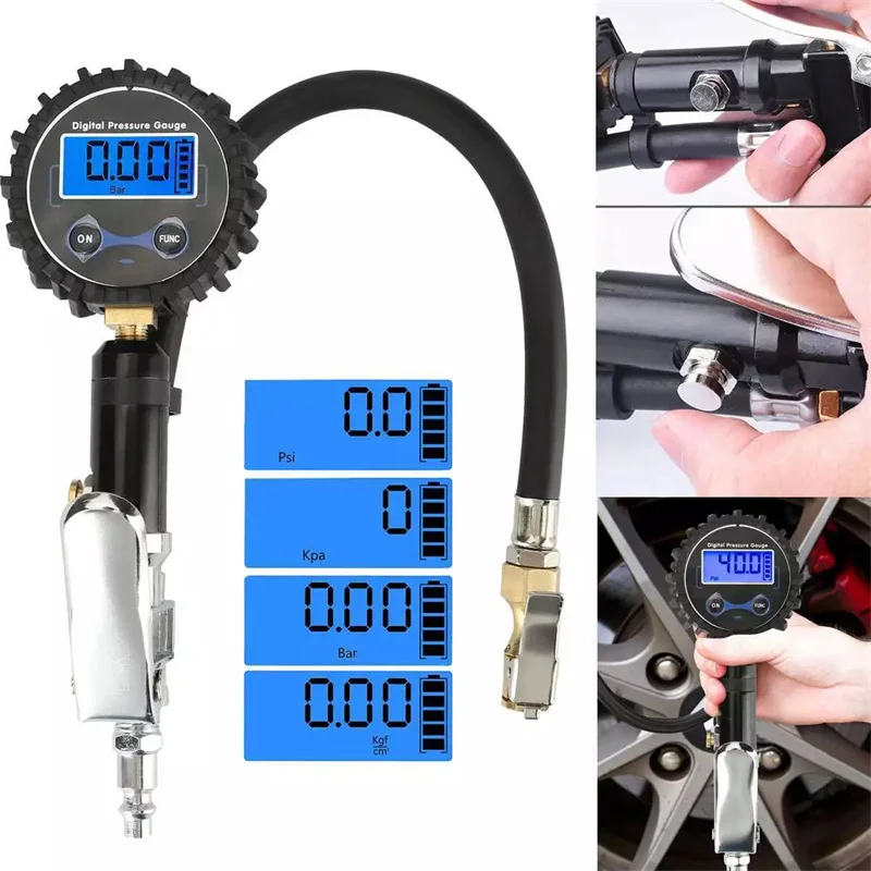 

LCD Tire Pressure Gauge 200PSI Digital Tire Inflator Meter For Motorcycle Car Truck Bicycle Bike