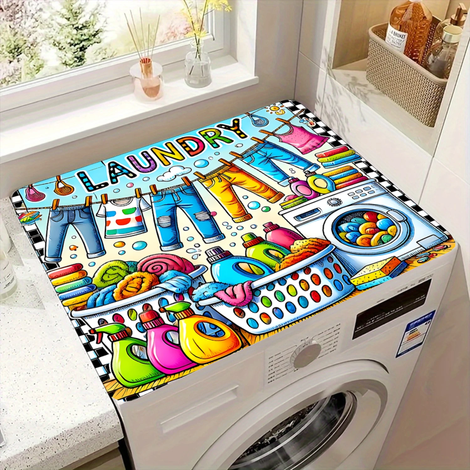 

Чехол для стиральной машины с ярким принтом одежды и моющих средств для прачечной, 1 шт.