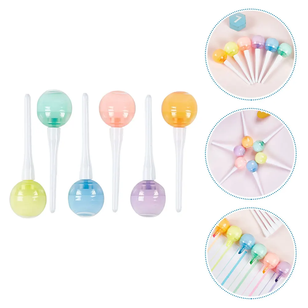 

6 Pcs Cute Markers Highlighter Pen Fluorescent Pens Colored Plastic Stationary Decorative Small Erasable Student
