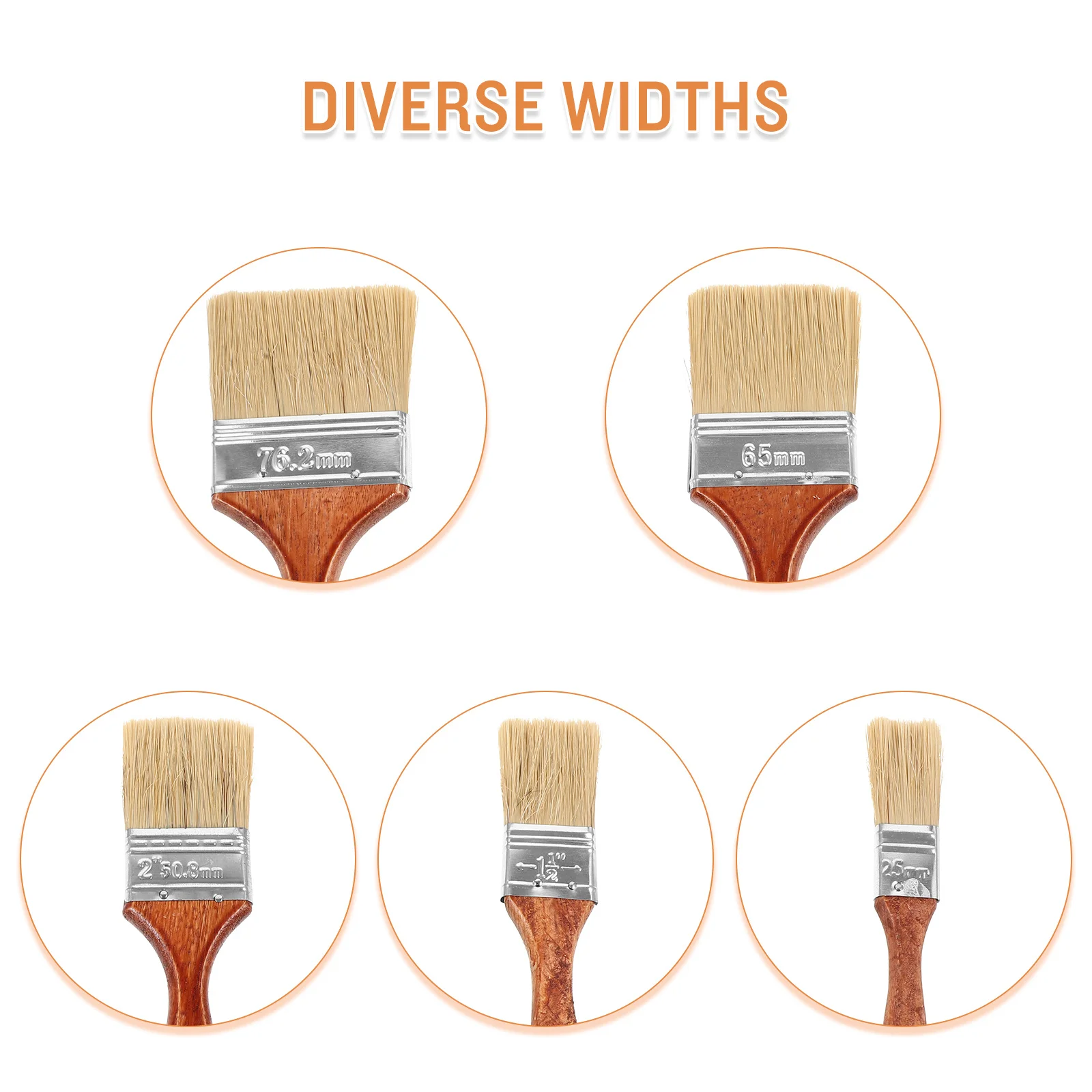 

5pcs Oil Paint Brush Durable Bristle Painting Brush Wood Handle For Wall Furniture Art Industrial Use Reusable Strong
