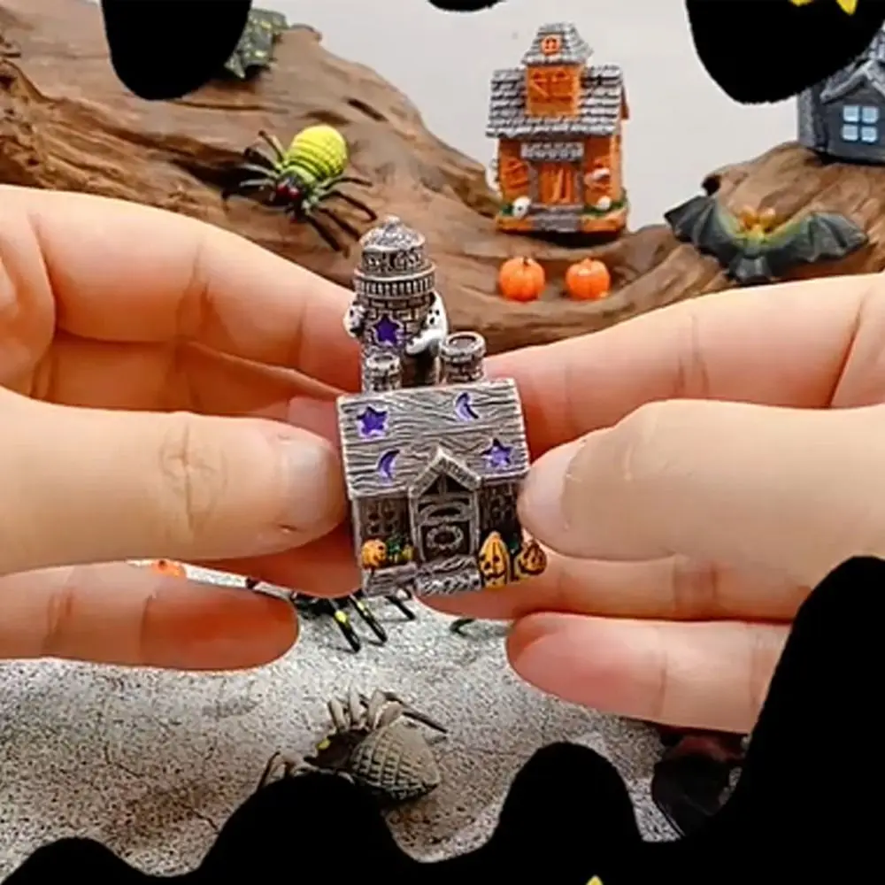 Cartoon Halloween Spider Bat Figurines 3D Resin Craft Micro Landscape Ghost House Statue Cute DIY Miniatures Pumpkin Ornaments