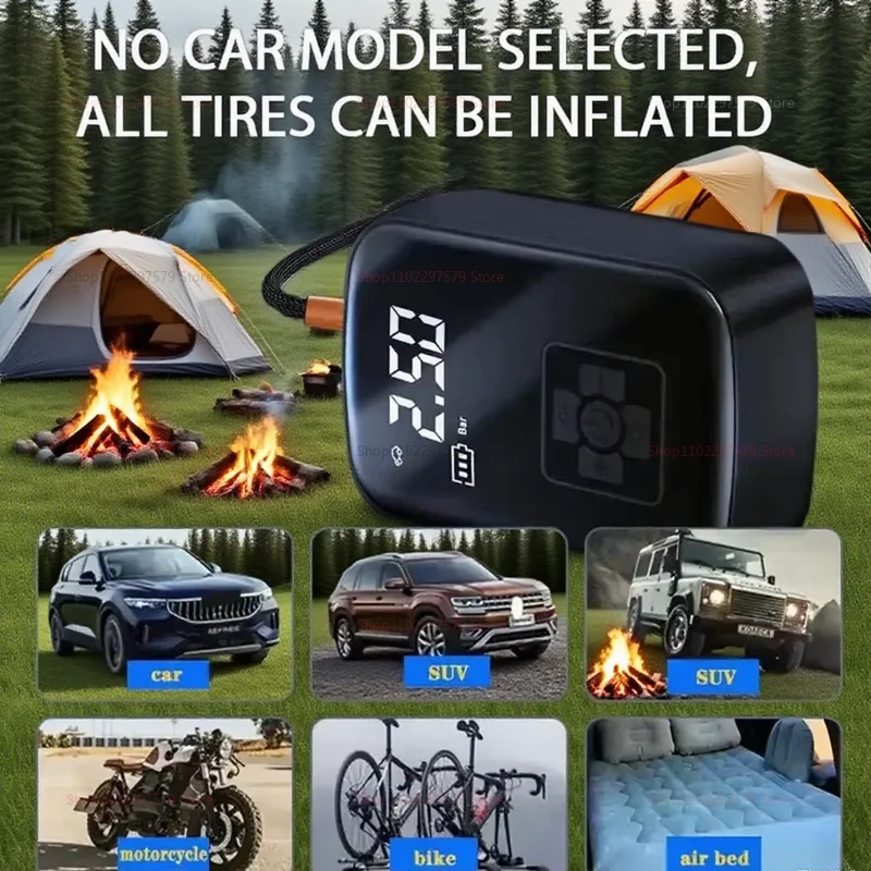 新型ワイヤレスポータブルカーエアポンプ、デジタルディスプレイ搭載、多機能タイヤ空気入れ、車、SUV、自転車、バスケットボールボール用緊急インフレータ