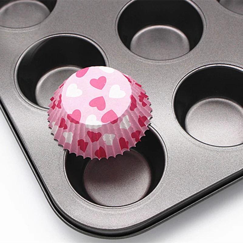 12 Cups DIY Cupcake Baking Tray Tools Non-stick Steel Mold Egg  Dish Muffin Cake Mould Round Biscuit PanTart