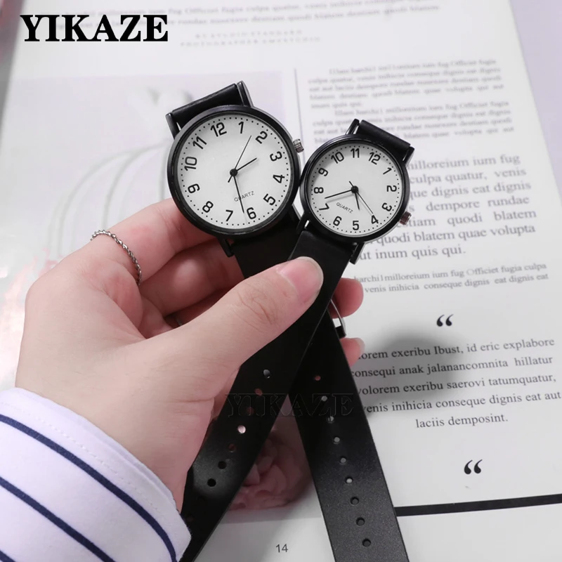 YIKAZE Women's Wristwatch Simple Black White Women Quartz Watch Silicone Strap Wristwatch Big Dial Woman Minimalist Design Watch