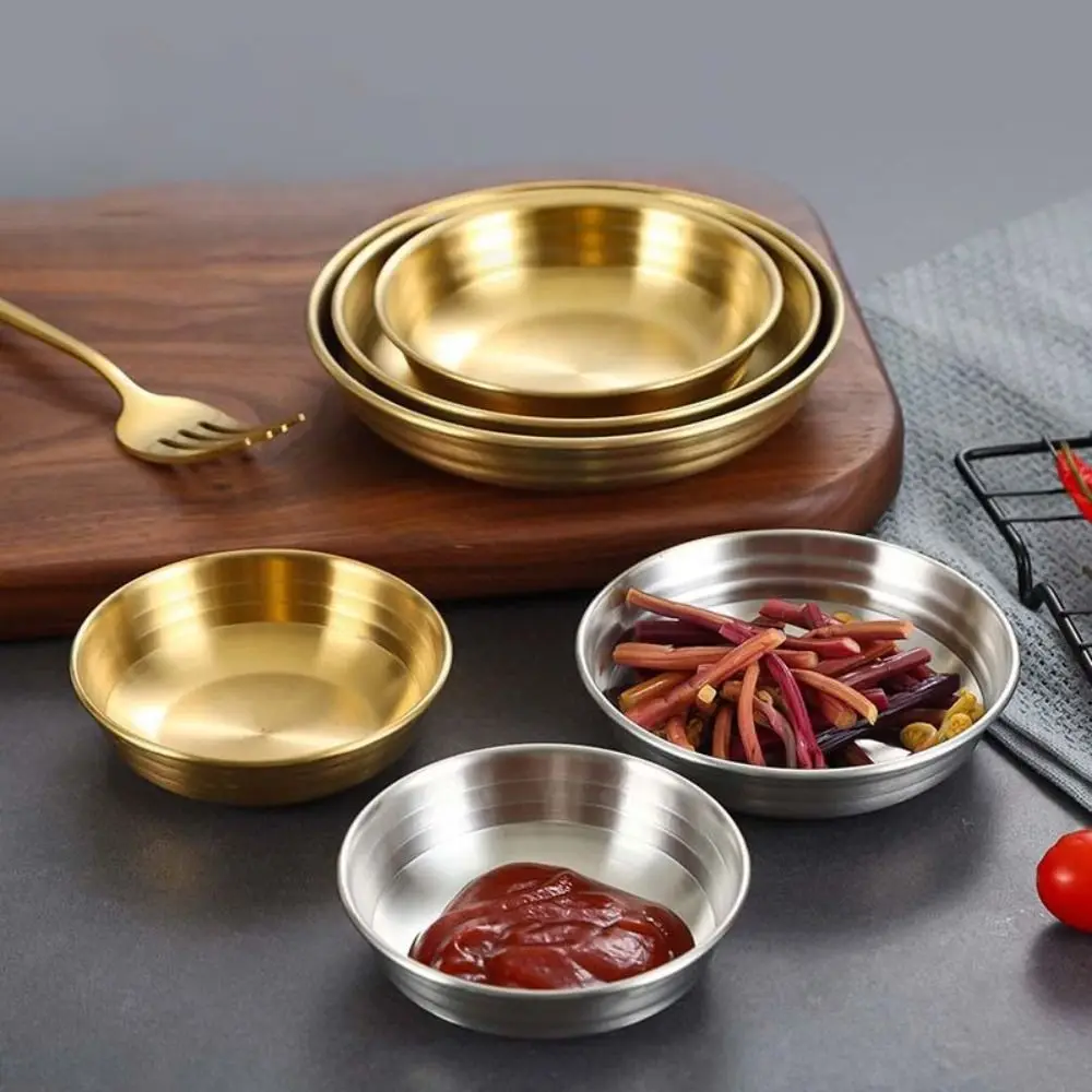 

Stainless Steel Food Storage Tray Round Thickened Sauce Dish Snack Pan Tableware Sushi Vinegar Soy Saucer Container