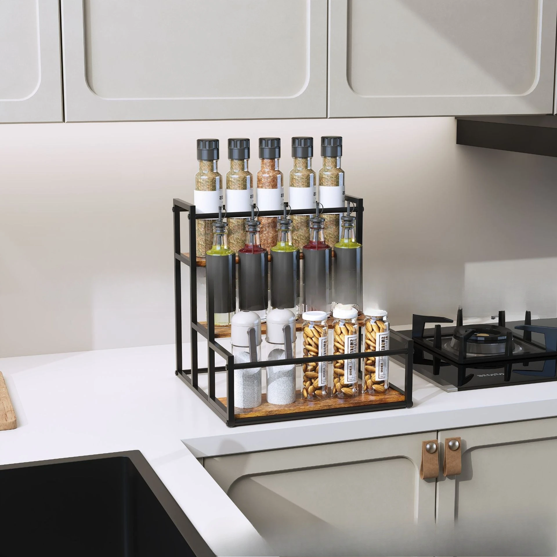 Desktop wine rack, coffee bar, bottle storage rack, coffee syrup rack, seasoning rack.