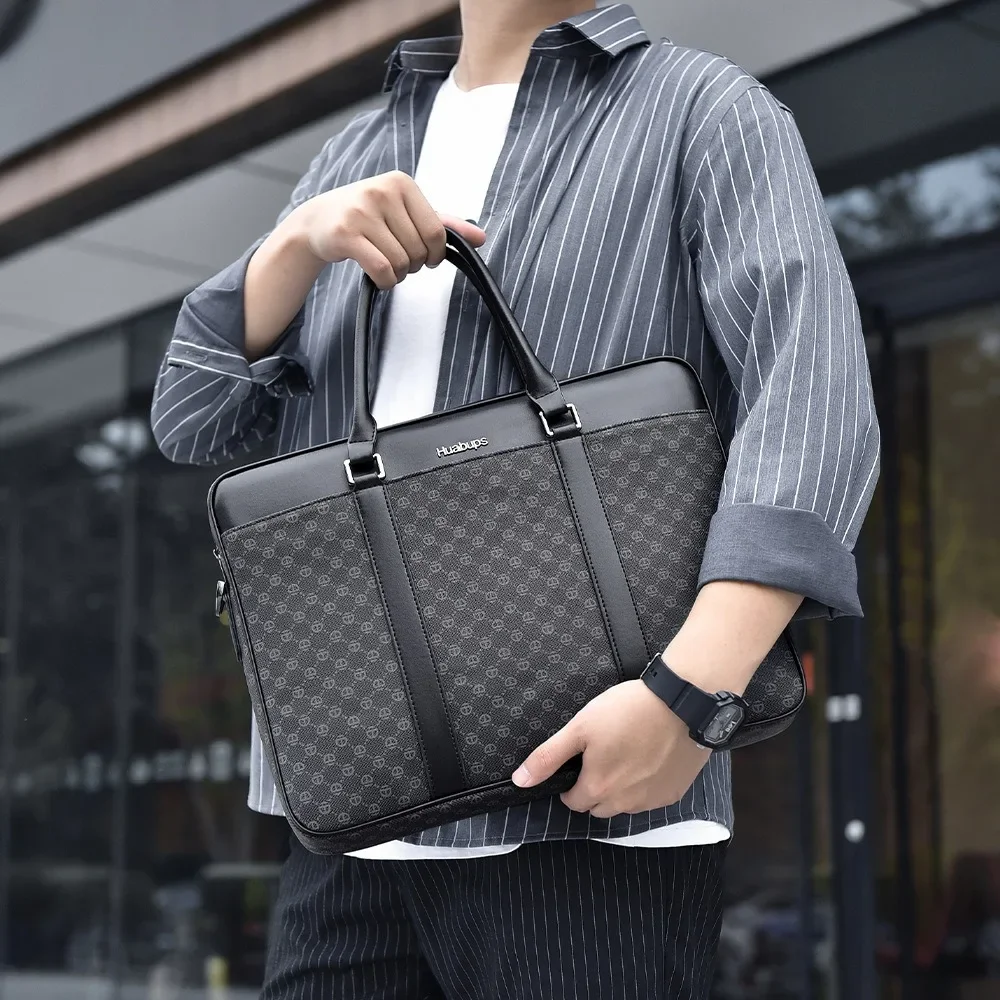 Double Layers Men\'s Leather Business Briefcase Casual Man Shoulder Bag 14inc Messenger Bag Male Laptops Handbags Men Travel Bags