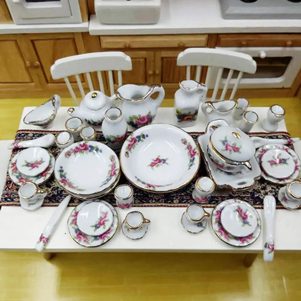 

Serving Utensils Miniature Ceramic Tableware Model House Ornament Accessories Pretend Play Toy Kitchen
