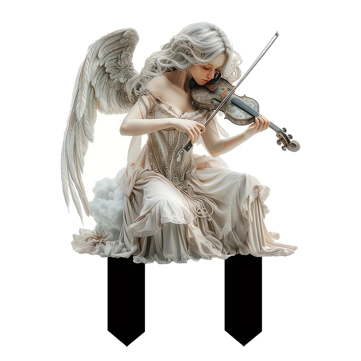 A72P White Angel Playing Violin Acrylic Garden Stakes Flower Pot Lawn Farm Decoration Ground Plug Decoration Sign