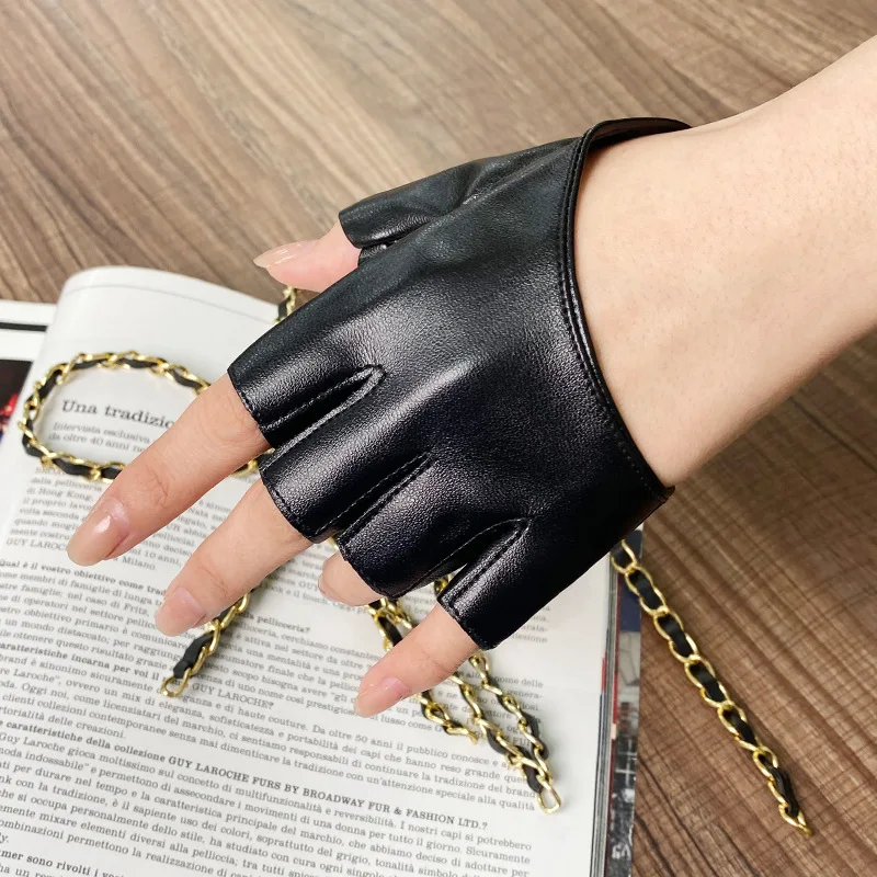 Women\'s Fashion Half Palm Full Finger PU Leather Gloves Female DS Hip-hop Candy Color Performance Gloves R1893