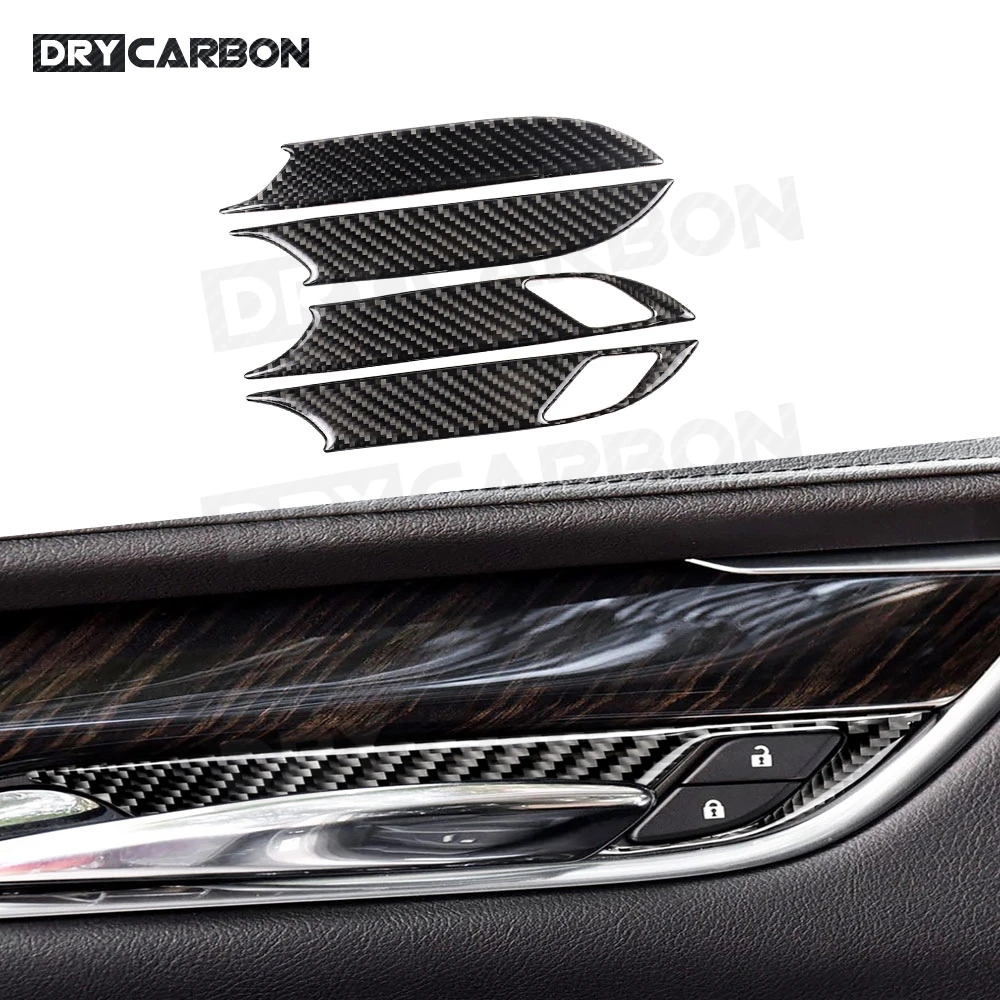 

4pcs Carbon Fiber Car Door Handle Frame Trim Cover Car Accessories Interior Car Decorations for Cadillac XT5 2016-2019